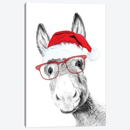Christmas Donkey With Glasses And Hat Canvas Print #LIP221} by Printable Lisa's Pets Canvas Art
