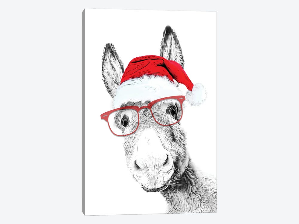 Christmas Donkey With Glasses And Hat by Printable Lisa's Pets 1-piece Canvas Print