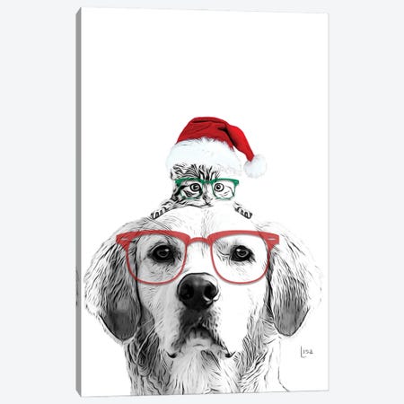 Christmas Cat And Dog With Glasses And Hat Canvas Print #LIP222} by Printable Lisa's Pets Canvas Artwork