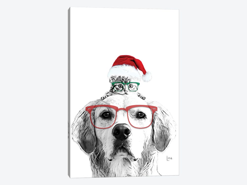Christmas Cat And Dog With Glasses And Hat by Printable Lisa's Pets 1-piece Canvas Art