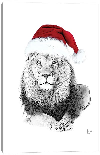 Christmas Lion With Glasses And Hat Canvas Art Print - Printable Lisa's Pets