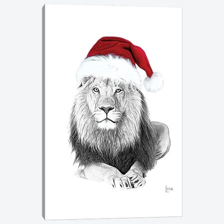 Christmas Lion With Glasses And Hat Canvas Print #LIP223} by Printable Lisa's Pets Canvas Artwork