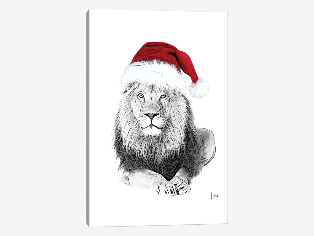 Christmas Lion With Glasses And Hat by Printable Lisa's Pets 1-piece Canvas Art Print