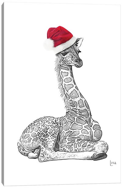 Christmas Giraffe With Glasses And Hat Canvas Art Print - Christmas Animal Art