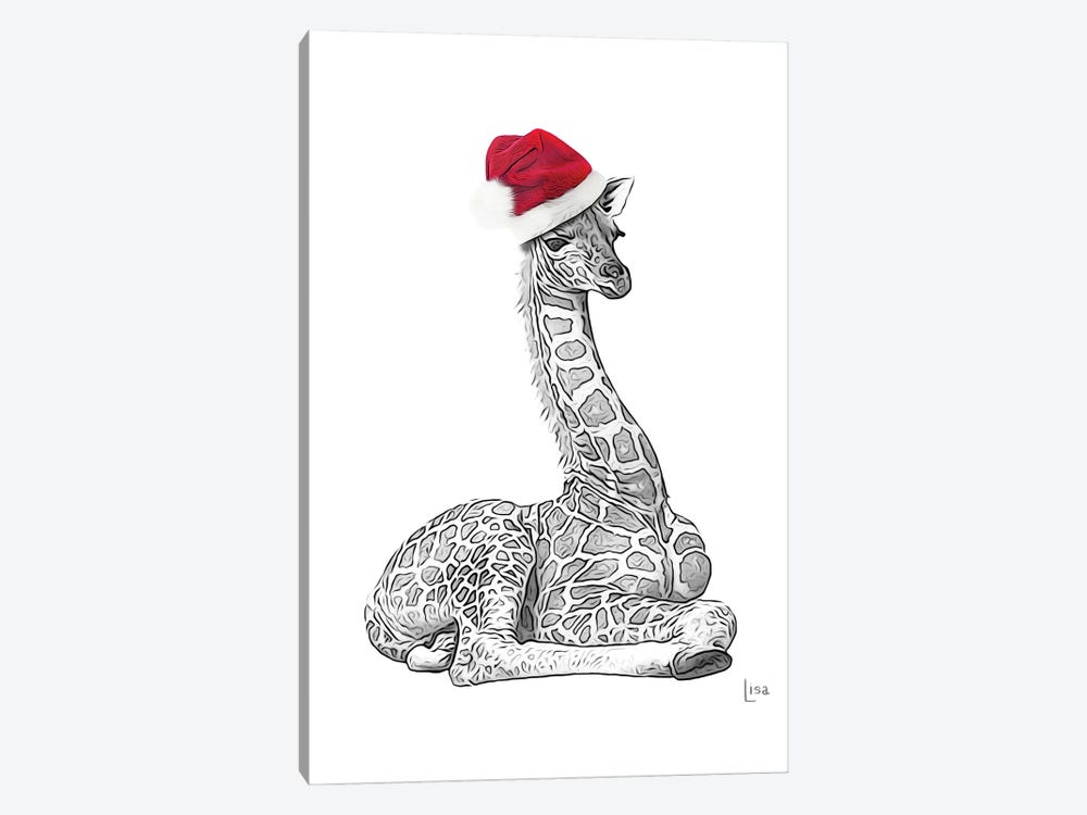 Christmas Giraffe With Glasses And Hat by Printable Lisa's Pets 1-piece Canvas Wall Art