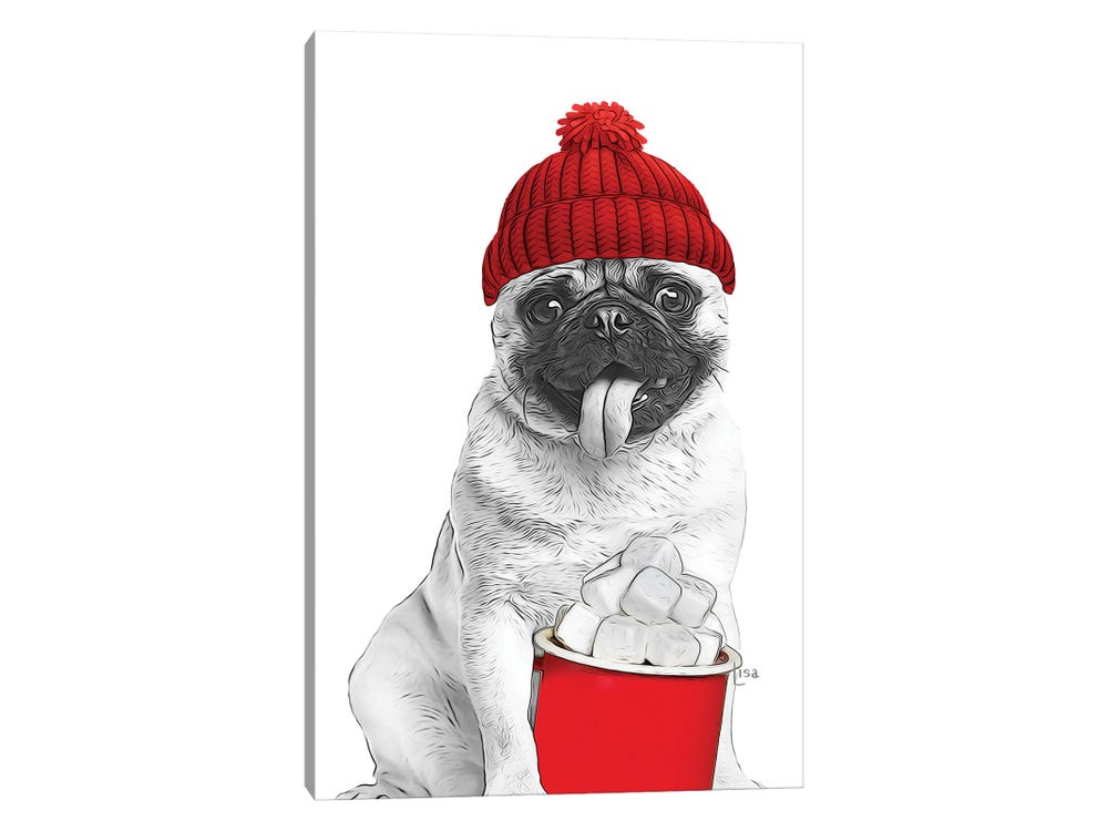 Pug With Red Sunglasses Canvas Art by Printable Lisa's Pets