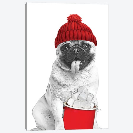 Christmas Pug With Glasses And Hat Canvas Print #LIP225} by Printable Lisa's Pets Art Print