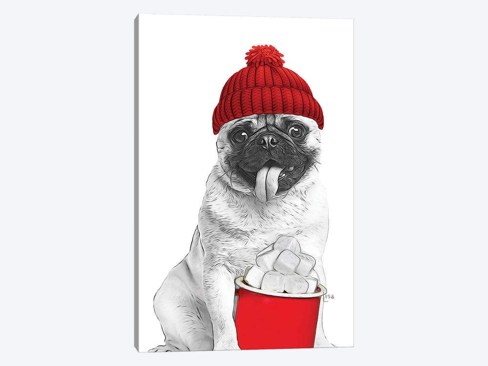 Christmas Pug With Glasses And Hat by Printable Lisa's Pets 1-piece Art Print