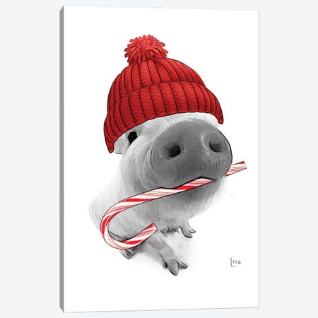 Christmas Pig With Hat Canvas Print #LIP227} by Printable Lisa's Pets Art Print