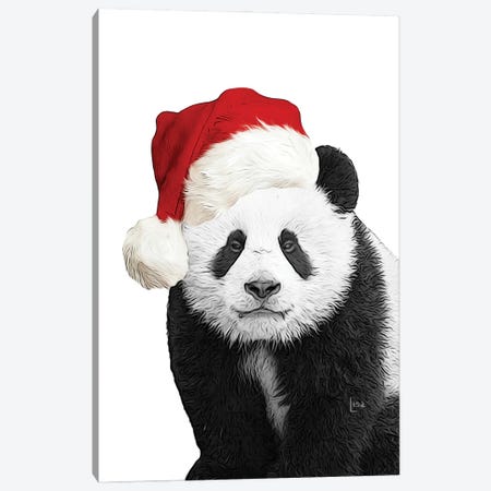 Christmas Panda With Hat Canvas Print #LIP228} by Printable Lisa's Pets Canvas Artwork