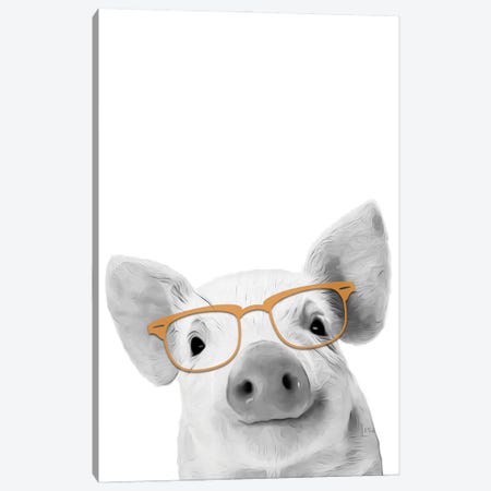 Pig With Glasses Canvas Print #LIP22} by Printable Lisa's Pets Canvas Artwork