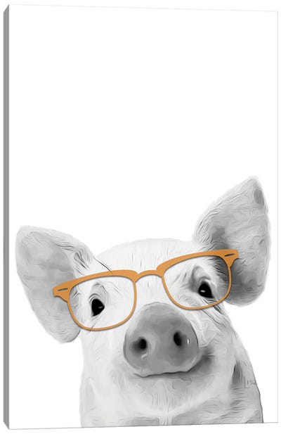 Pig With Glasses Canvas Art Print - Printable Lisa's Pets