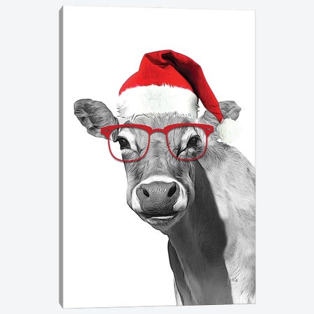 Christmas Cow With Glasses And Hat Canvas Print #LIP230} by Printable Lisa's Pets Canvas Print