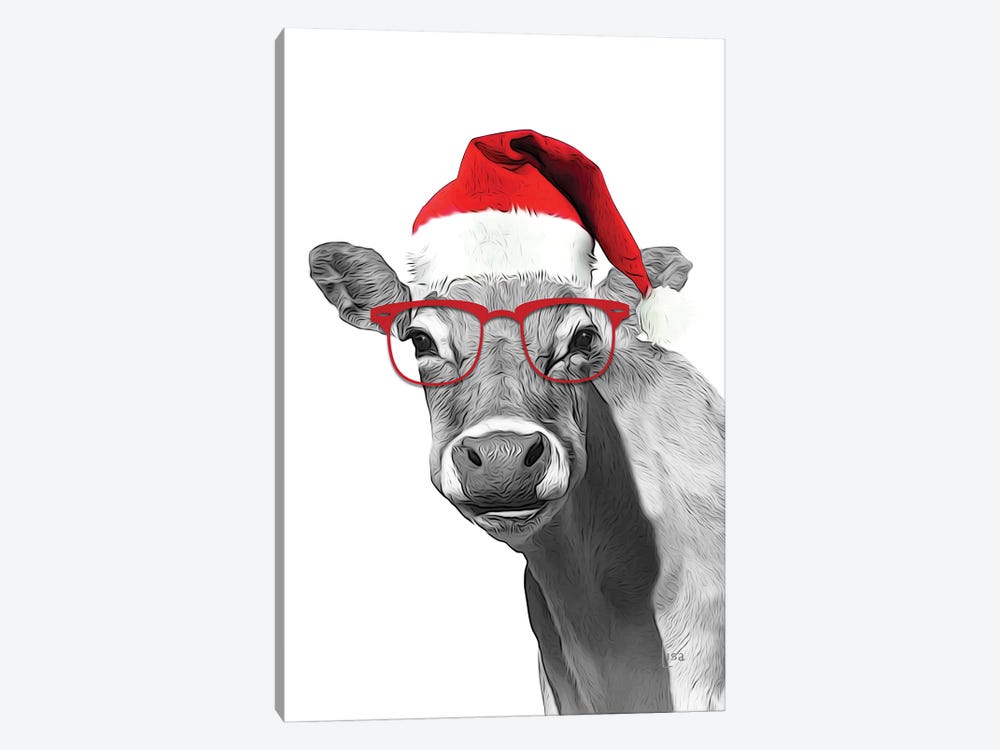 Christmas Cow With Glasses And Hat by Printable Lisa's Pets 1-piece Canvas Art Print