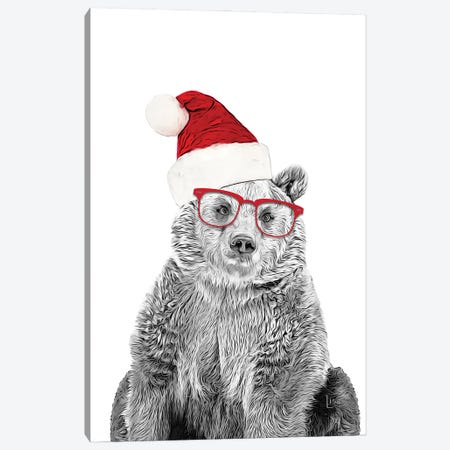 Christmas Bear With Glasses And Hat Canvas Print #LIP231} by Printable Lisa's Pets Canvas Art Print