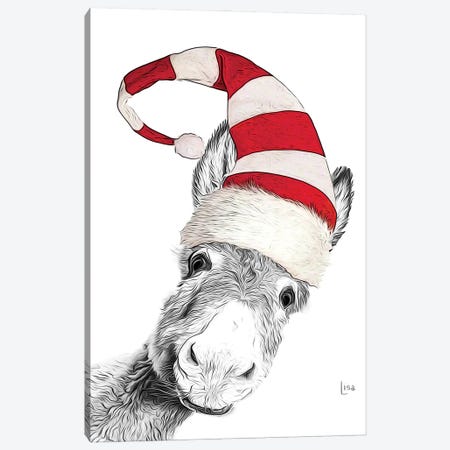 Christmas Donkey With Hat Canvas Print #LIP232} by Printable Lisa's Pets Canvas Print