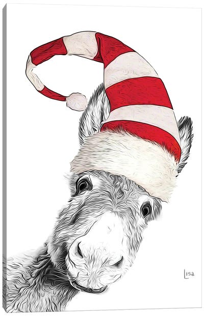 Christmas Donkey With Hat Canvas Art Print - Donkey Art