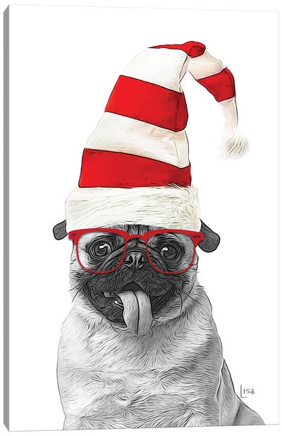 Christmas Pug Canvas Art Print - Printable Lisa's Pets