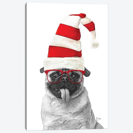 Christmas Pug Canvas Print #LIP234} by Printable Lisa's Pets Canvas Art