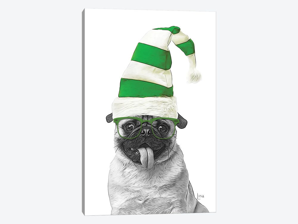 Green Christmas Pug by Printable Lisa's Pets 1-piece Canvas Art