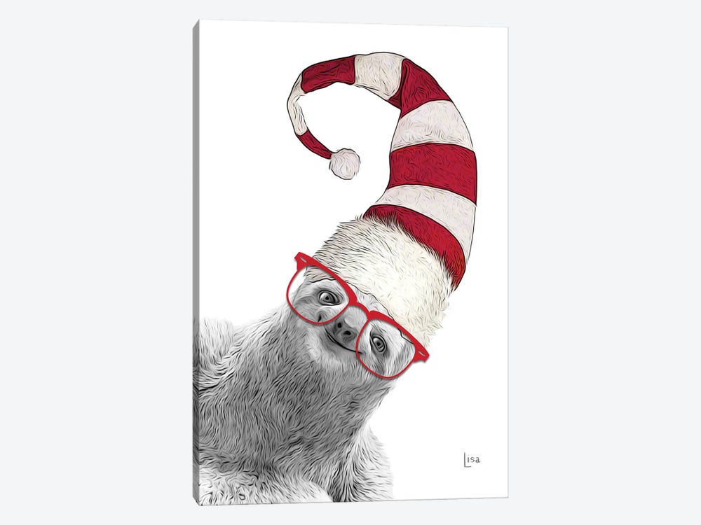 Christmas Sloth With Glasses And Hat by Printable Lisa's Pets 1-piece Art Print
