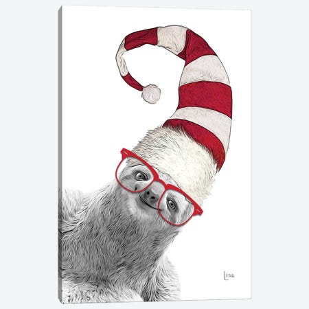 Christmas Sloth With Glasses And Hat Canvas Print #LIP236} by Printable Lisa's Pets Canvas Art