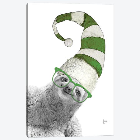 Green Christmas Sloth Canvas Print #LIP237} by Printable Lisa's Pets Canvas Art