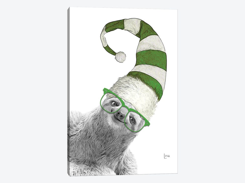 Green Christmas Sloth by Printable Lisa's Pets 1-piece Canvas Artwork