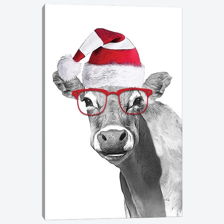 Christmas Cow Canvas Print #LIP238} by Printable Lisa's Pets Canvas Art Print
