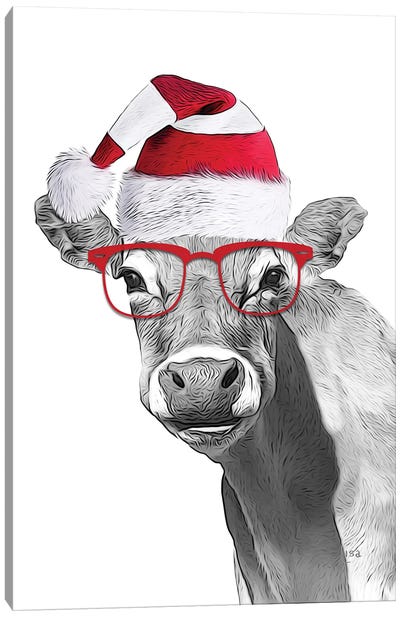 Christmas Cow Canvas Art Print - Christmas Animal Art