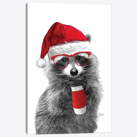 Christmas Raccoon Canvas Print #LIP239} by Printable Lisa's Pets Canvas Print