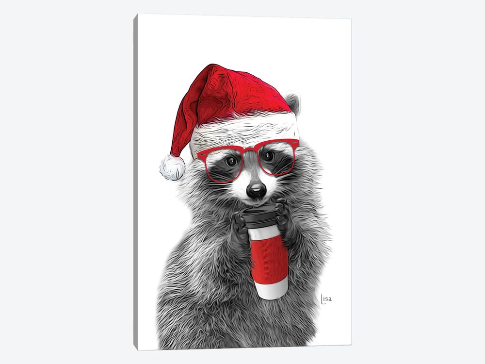Christmas Raccoon by Printable Lisa's Pets 1-piece Canvas Wall Art