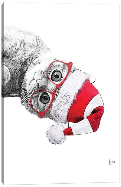 Red Christmas Cat Canvas Art Print - Tabby Cat Art