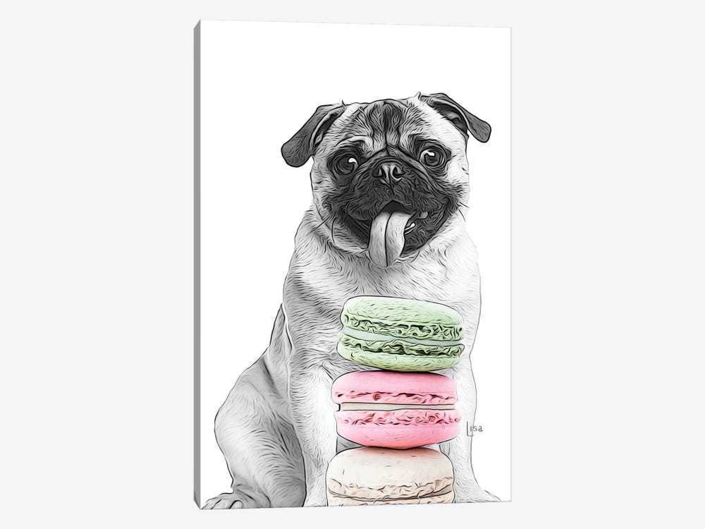 Pug With Macarons by Printable Lisa's Pets 1-piece Canvas Artwork