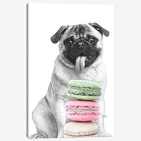 Pug With Macarons Canvas Print #LIP244} by Printable Lisa's Pets Canvas Art Print