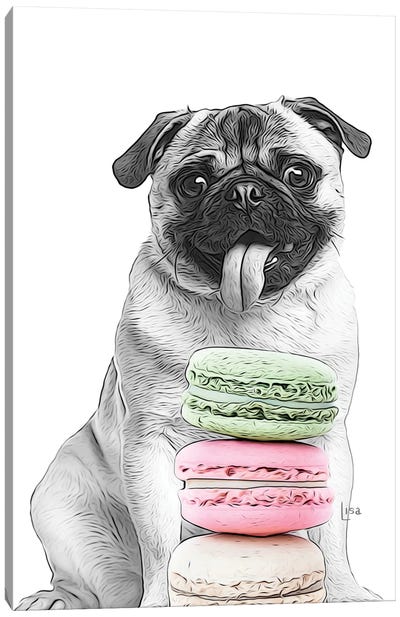 Pug With Macarons Canvas Art Print - Macaron Art