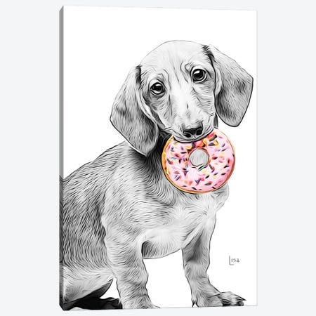 Dachshund With Donut Canvas Print #LIP249} by Printable Lisa's Pets Canvas Wall Art