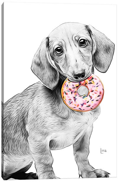 Dachshund With Donut Canvas Art Print - Donut Art
