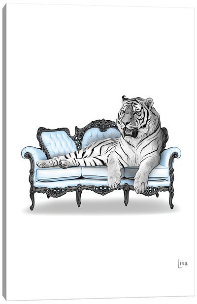 Tiger On The Sofa Canvas Art Print - Printable Lisa's Pets