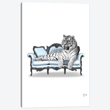 Tiger On The Sofa Canvas Print #LIP251} by Printable Lisa's Pets Canvas Art Print