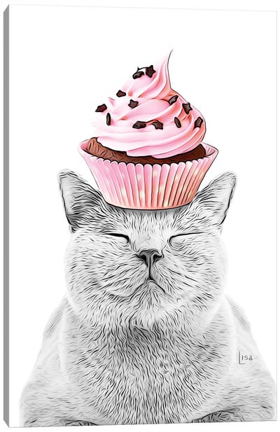 Cat With Cupcake Canvas Art Print - Pet Mom
