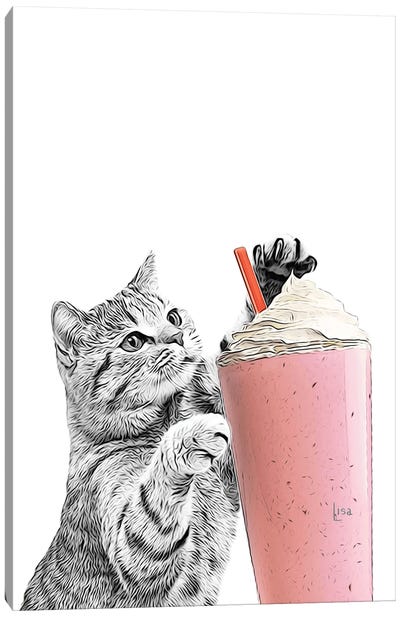 Cat With Smoothie Canvas Art Print - Printable Lisa's Pets