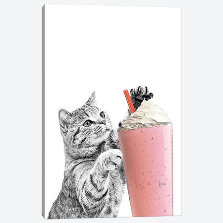 Cat With Smoothie Canvas Print #LIP253} by Printable Lisa's Pets Canvas Print