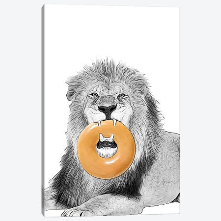 Lion With Donut Canvas Print #LIP254} by Printable Lisa's Pets Canvas Artwork
