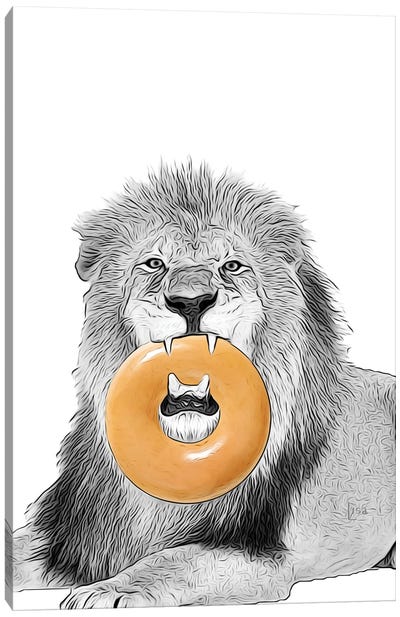 Lion With Donut Canvas Art Print - Donut Art