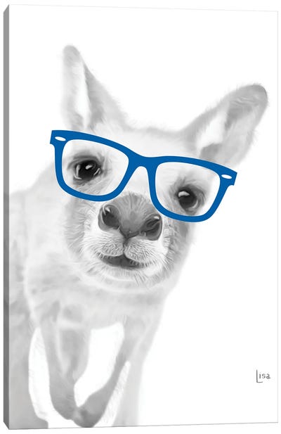 Kangaroo With Blue Glasses Canvas Art Print - Printable Lisa's Pets