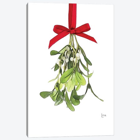 Mistletoe With Red Bow Canvas Print #LIP260} by Printable Lisa's Pets Canvas Wall Art