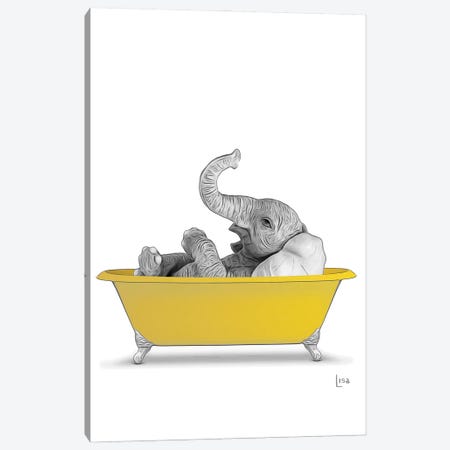 Elephant In Yellow Bathtub Canvas Print #LIP263} by Printable Lisa's Pets Canvas Art