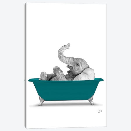 Elephant In Green Bathtub Canvas Print #LIP264} by Printable Lisa's Pets Canvas Print