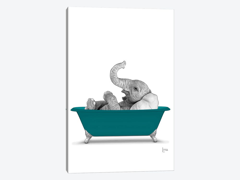 Elephant In Green Bathtub by Printable Lisa's Pets 1-piece Canvas Artwork